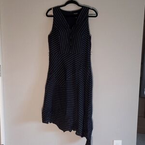 White House Black Market Navy Blue and White Asymmetrical A-Line Dress